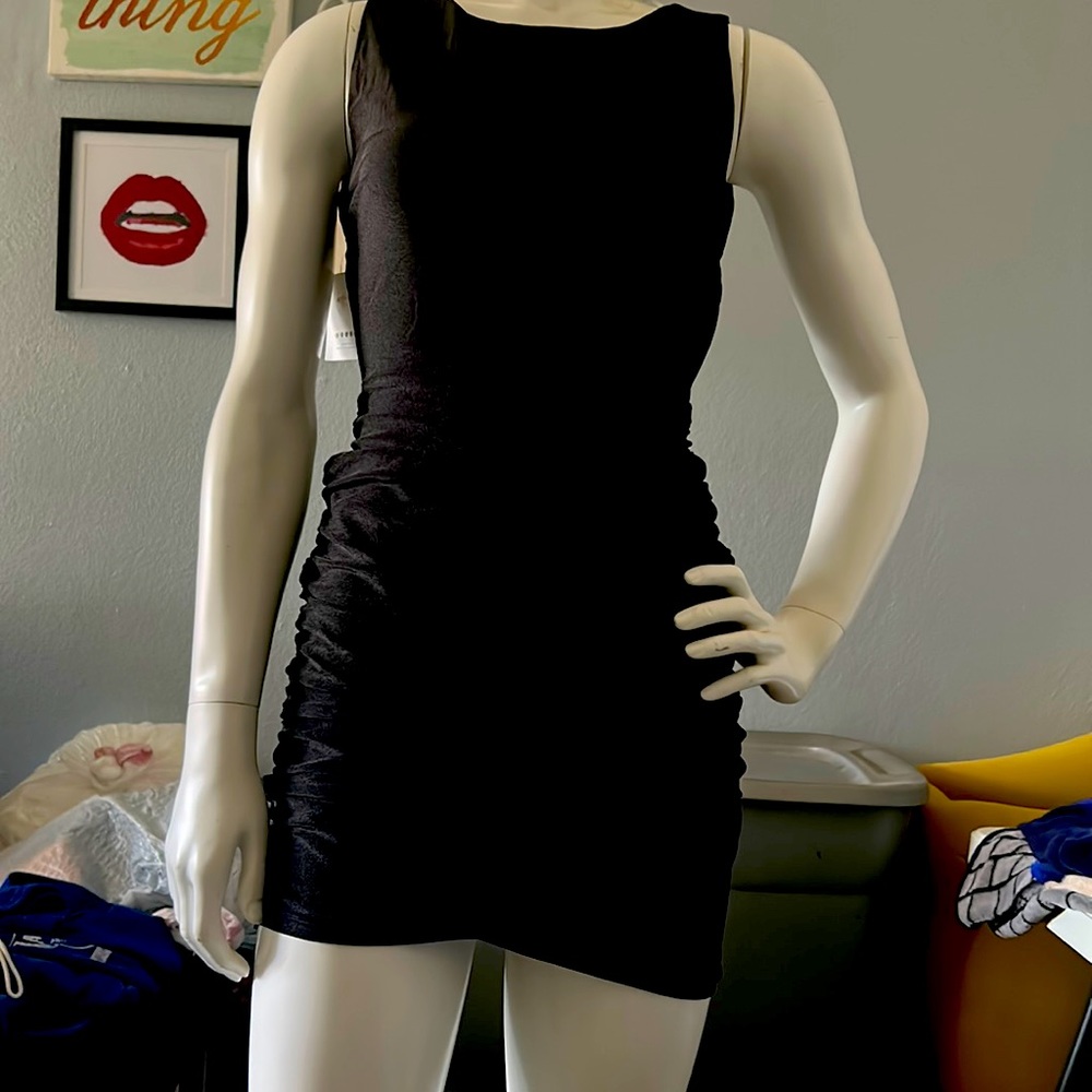 Black mini dress double layer open back